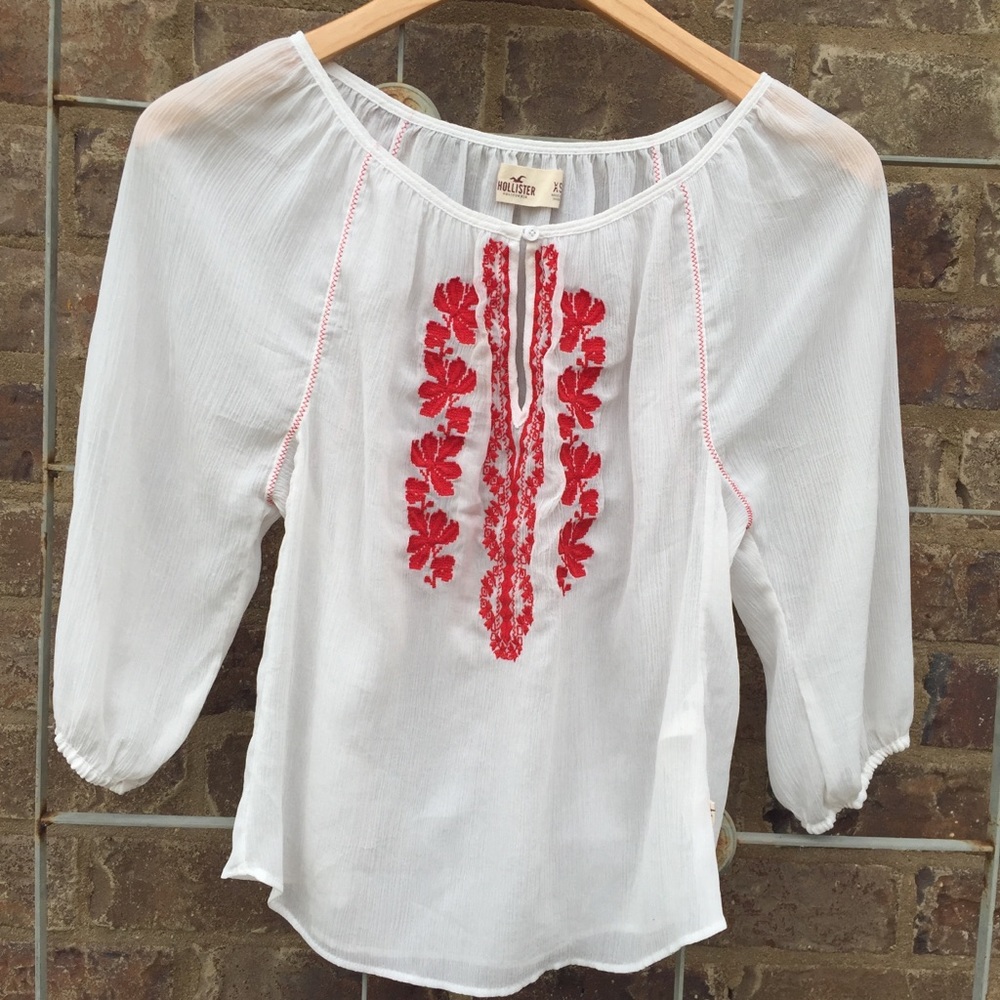 Hollister Cream  red boho top Size XS